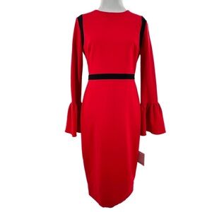 Calvin Klein midi pencil dress size 4 red bell sleeve corpcore bell sleeve
